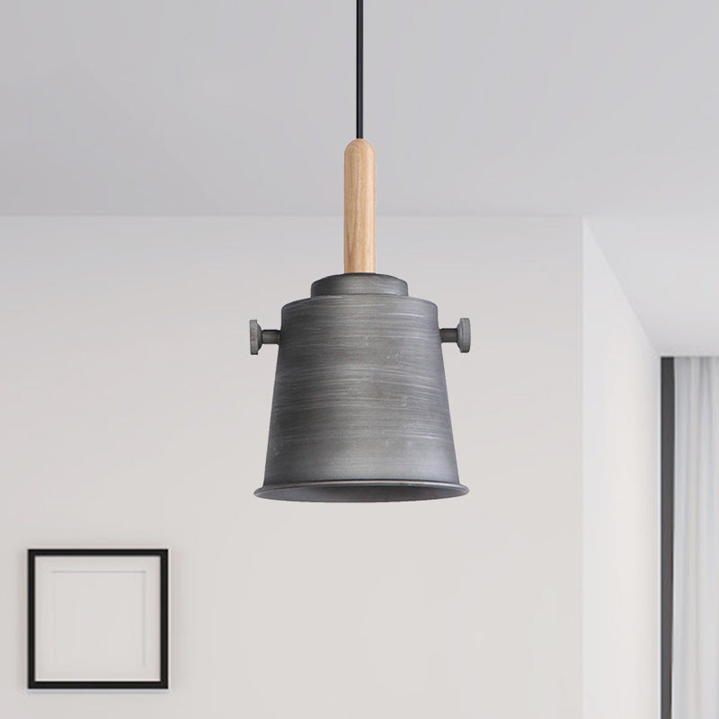 Vintage Stylish Bucket Pendant Light 1 Light Metallic Hanging Ceiling Light in Black/Grey for Dining Room Clearhalo 'Art Deco Pendants' 'Black' 'Cast Iron' 'Ceiling Lights' 'Ceramic' 'Crystal' 'Industrial Pendants' 'Industrial' 'Metal' 'Middle Century Pendants' 'Pendant Lights' 'Pendants' 'Rustic Pendants' 'Tiffany' Lighting' 1135933