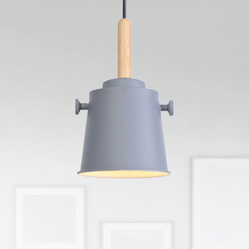 Vintage Stylish Bucket Pendant Light 1 Light Metallic Hanging Ceiling Light in Black/Grey for Dining Room Clearhalo 'Art Deco Pendants' 'Black' 'Cast Iron' 'Ceiling Lights' 'Ceramic' 'Crystal' 'Industrial Pendants' 'Industrial' 'Metal' 'Middle Century Pendants' 'Pendant Lights' 'Pendants' 'Rustic Pendants' 'Tiffany' Lighting' 1135938