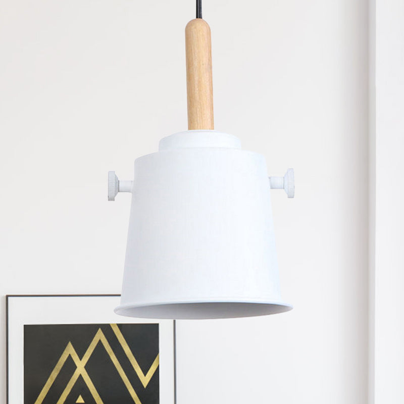 Vintage Stylish Bucket Pendant Light 1 Light Metallic Hanging Ceiling Light in Black/Grey for Dining Room White Clearhalo 'Art Deco Pendants' 'Black' 'Cast Iron' 'Ceiling Lights' 'Ceramic' 'Crystal' 'Industrial Pendants' 'Industrial' 'Metal' 'Middle Century Pendants' 'Pendant Lights' 'Pendants' 'Rustic Pendants' 'Tiffany' Lighting' 1135944