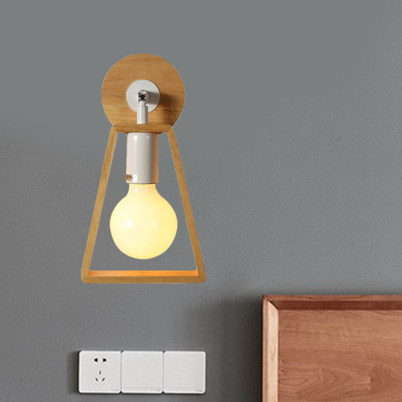 1 Head Rotatable Trapezoid Wall Light Sconce Modernist Style Beige Wood Wall Lamp for Bedroom Beige Clearhalo 'Industrial wall lights' 'Industrial' 'Middle century wall lights' 'Rustic wall lights' 'Tiffany' 'Wall Lamps & Sconces' 'Wall Lights' Lighting' 1136033