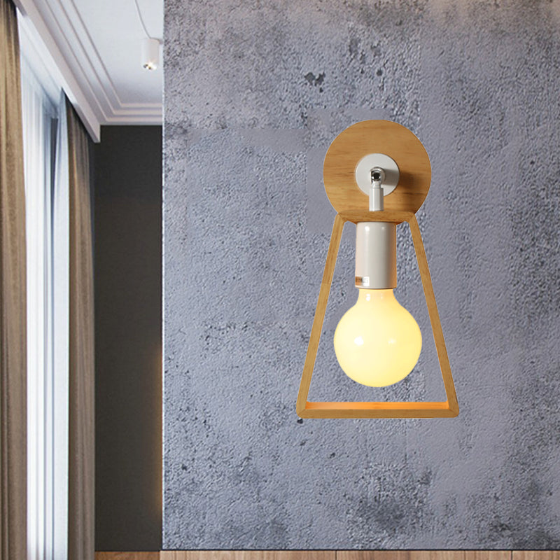 1 Head Rotatable Trapezoid Wall Light Sconce Modernist Style Beige Wood Wall Lamp for Bedroom Clearhalo 'Industrial wall lights' 'Industrial' 'Middle century wall lights' 'Rustic wall lights' 'Tiffany' 'Wall Lamps & Sconces' 'Wall Lights' Lighting' 1136034