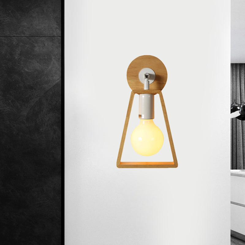 1 Head Rotatable Trapezoid Wall Light Sconce Modernist Style Beige Wood Wall Lamp for Bedroom Clearhalo 'Industrial wall lights' 'Industrial' 'Middle century wall lights' 'Rustic wall lights' 'Tiffany' 'Wall Lamps & Sconces' 'Wall Lights' Lighting' 1136035