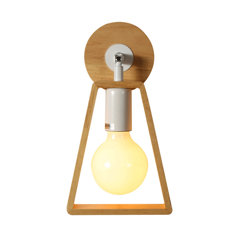 1 Head Rotatable Trapezoid Wall Light Sconce Modernist Style Beige Wood Wall Lamp for Bedroom Clearhalo 'Industrial wall lights' 'Industrial' 'Middle century wall lights' 'Rustic wall lights' 'Tiffany' 'Wall Lamps & Sconces' 'Wall Lights' Lighting' 1136036