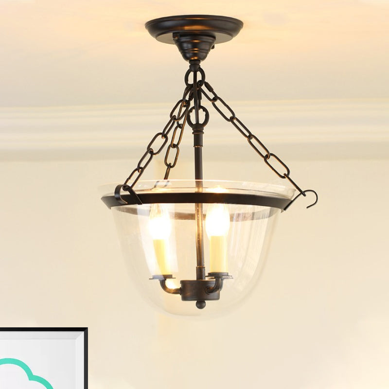 Domed Dining Room Chandelier Pendant Light Industrial Clear Glass 3-Light Black Hanging Fixture with Chain Clearhalo 'Ceiling Lights' 'Chandeliers' 'Glass shade' 'Glass' 'Industrial Chandeliers' 'Industrial' 'Middle Century Chandeliers' 'Pendant Lights' 'Tiffany' Lighting' 1136038