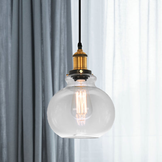 7.5" /11" Wide Globe Pendant Light Industrial 1 Light Clear Glass Hanging Lamp in Brass Clear 7.5" Clearhalo 'Ceiling Lights' 'Glass shade' 'Glass' 'Industrial Pendants' 'Industrial' 'Middle Century Pendants' 'Pendant Lights' 'Pendants' 'Tiffany' Lighting' 1136050