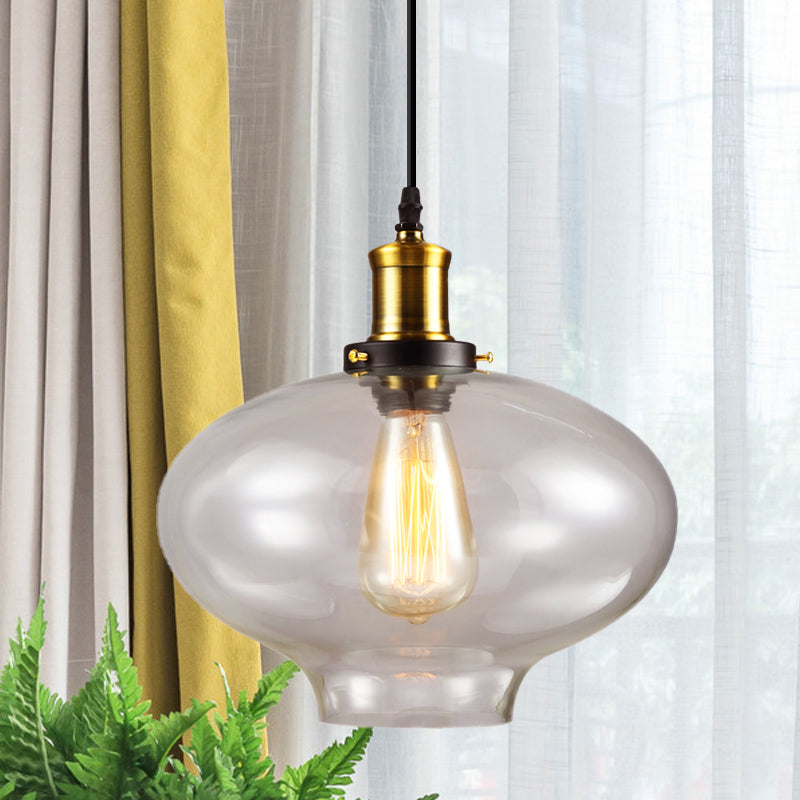 7.5" /11" Wide Globe Pendant Light Industrial 1 Light Clear Glass Hanging Lamp in Brass Clear 11" Clearhalo 'Ceiling Lights' 'Glass shade' 'Glass' 'Industrial Pendants' 'Industrial' 'Middle Century Pendants' 'Pendant Lights' 'Pendants' 'Tiffany' Lighting' 1136055