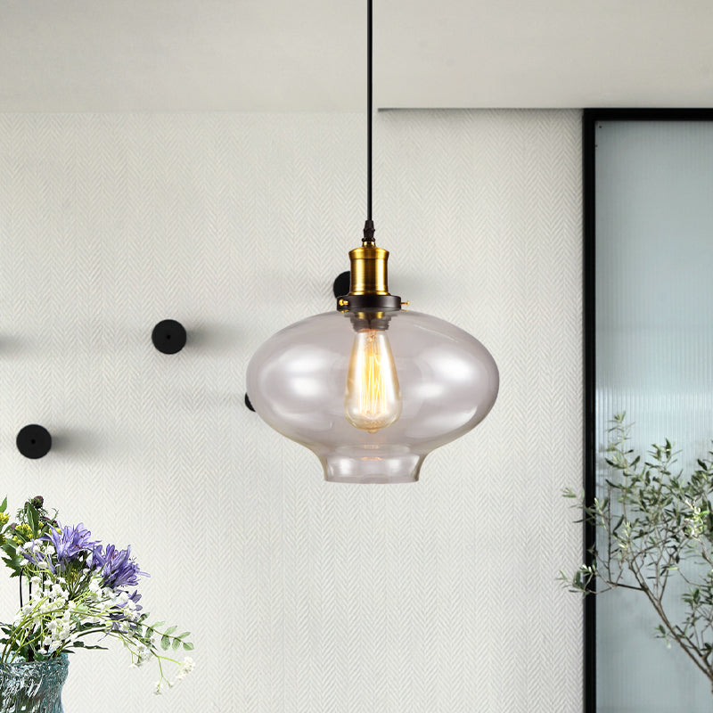 7.5" /11" Wide Globe Pendant Light Industrial 1 Light Clear Glass Hanging Lamp in Brass Clearhalo 'Ceiling Lights' 'Glass shade' 'Glass' 'Industrial Pendants' 'Industrial' 'Middle Century Pendants' 'Pendant Lights' 'Pendants' 'Tiffany' Lighting' 1136056