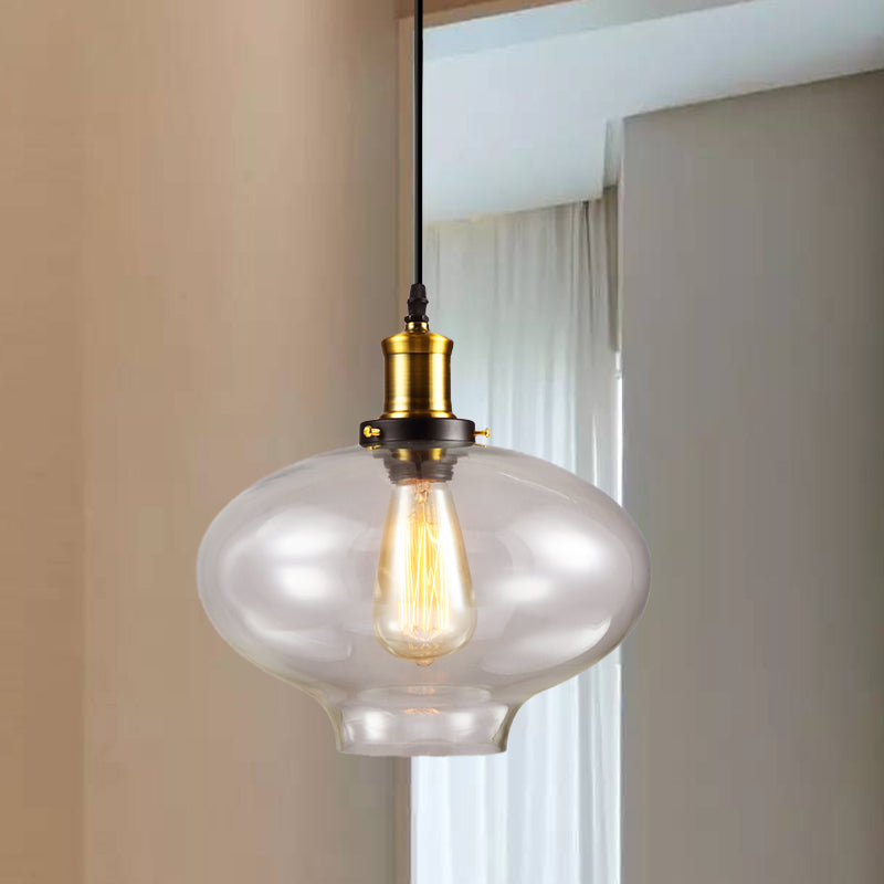 7.5" /11" Wide Globe Pendant Light Industrial 1 Light Clear Glass Hanging Lamp in Brass Clearhalo 'Ceiling Lights' 'Glass shade' 'Glass' 'Industrial Pendants' 'Industrial' 'Middle Century Pendants' 'Pendant Lights' 'Pendants' 'Tiffany' Lighting' 1136057