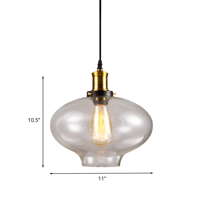 7.5" /11" Wide Globe Pendant Light Industrial 1 Light Clear Glass Hanging Lamp in Brass Clearhalo 'Ceiling Lights' 'Glass shade' 'Glass' 'Industrial Pendants' 'Industrial' 'Middle Century Pendants' 'Pendant Lights' 'Pendants' 'Tiffany' Lighting' 1136059