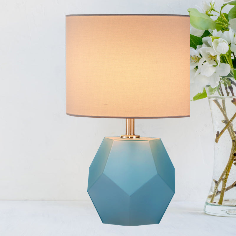 Single-Bulb 3D Hexagon Table Lamp Modern Grey/Pink/Yellow Glass Night Light with Drum Fabric Shade Clearhalo 'Lamps' 'Table Lamps' Lighting' 1136062