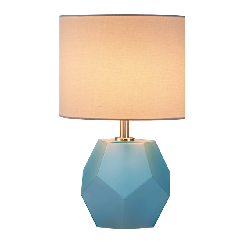 Single-Bulb 3D Hexagon Table Lamp Modern Grey/Pink/Yellow Glass Night Light with Drum Fabric Shade Clearhalo 'Lamps' 'Table Lamps' Lighting' 1136063