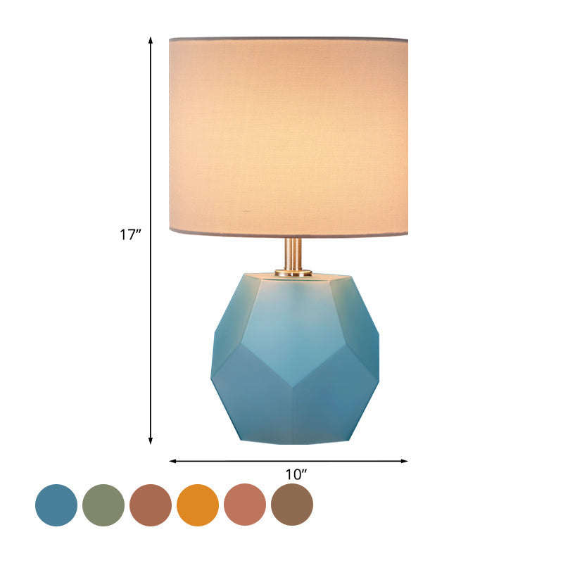 Single-Bulb 3D Hexagon Table Lamp Modern Grey/Pink/Yellow Glass Night Light with Drum Fabric Shade Clearhalo 'Lamps' 'Table Lamps' Lighting' 1136064