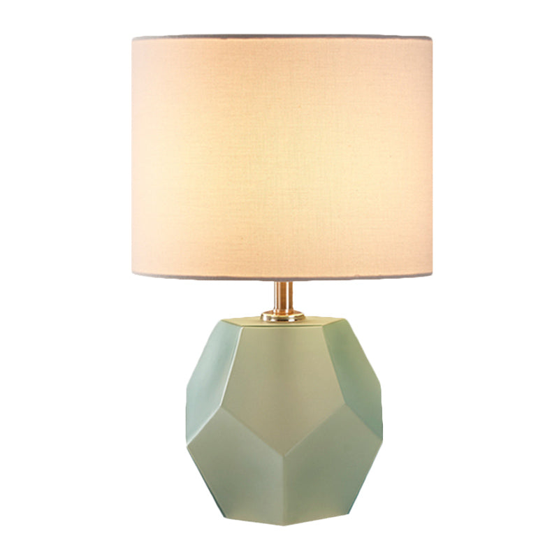 Single-Bulb 3D Hexagon Table Lamp Modern Grey/Pink/Yellow Glass Night Light with Drum Fabric Shade Clearhalo 'Lamps' 'Table Lamps' Lighting' 1136068