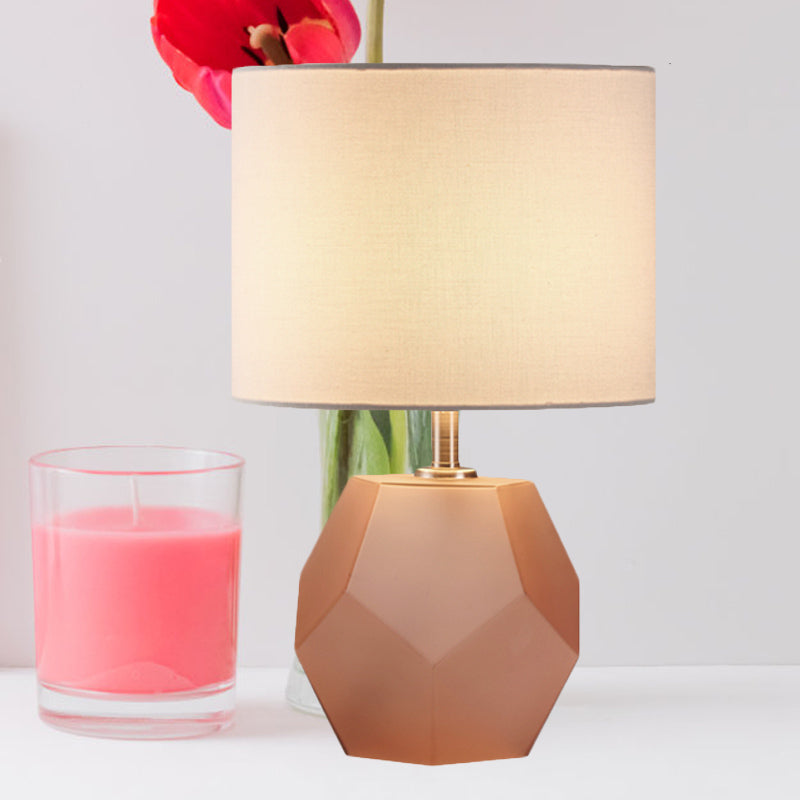 Single-Bulb 3D Hexagon Table Lamp Modern Grey/Pink/Yellow Glass Night Light with Drum Fabric Shade Clearhalo 'Lamps' 'Table Lamps' Lighting' 1136070