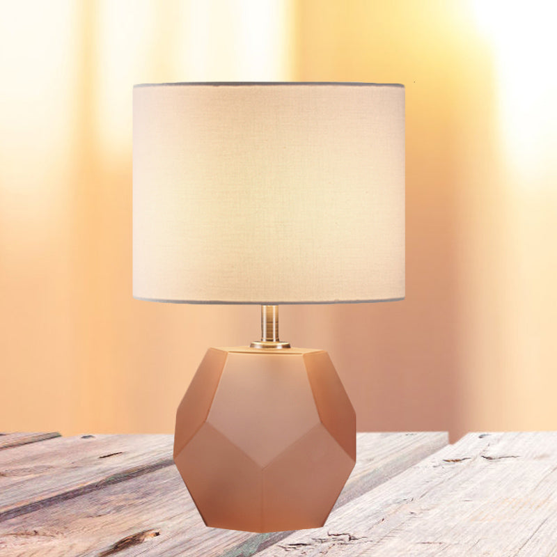 Single-Bulb 3D Hexagon Table Lamp Modern Grey/Pink/Yellow Glass Night Light with Drum Fabric Shade Clearhalo 'Lamps' 'Table Lamps' Lighting' 1136071