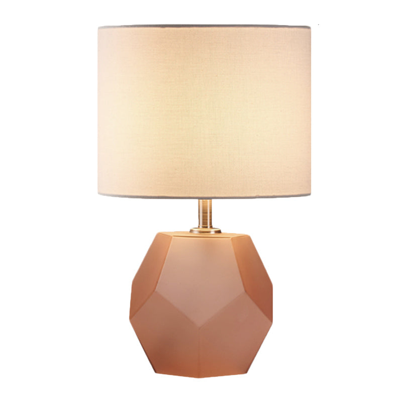 Single-Bulb 3D Hexagon Table Lamp Modern Grey/Pink/Yellow Glass Night Light with Drum Fabric Shade Clearhalo 'Lamps' 'Table Lamps' Lighting' 1136072