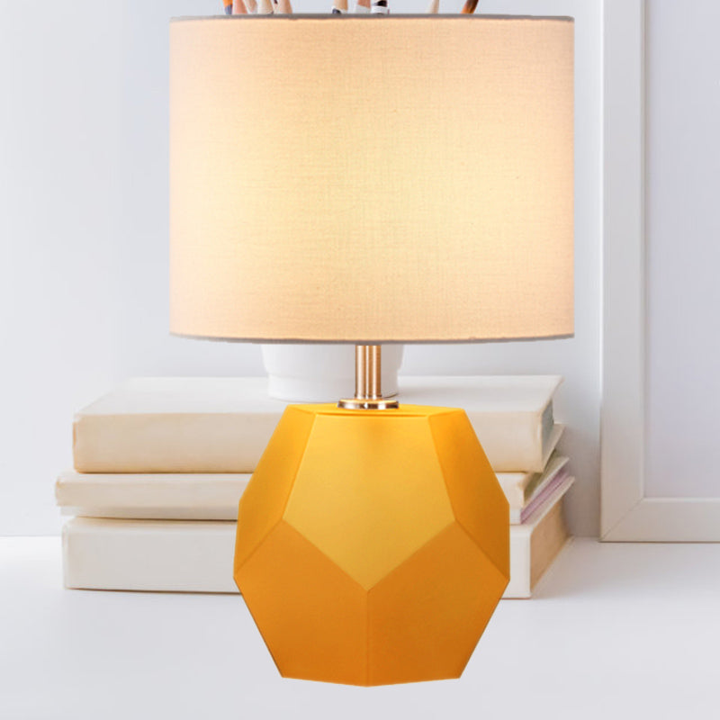Single-Bulb 3D Hexagon Table Lamp Modern Grey/Pink/Yellow Glass Night Light with Drum Fabric Shade Yellow Clearhalo 'Lamps' 'Table Lamps' Lighting' 1136073