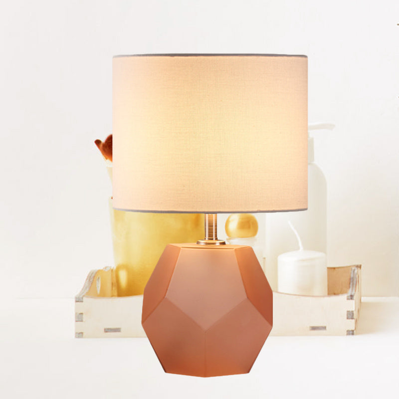 Single-Bulb 3D Hexagon Table Lamp Modern Grey/Pink/Yellow Glass Night Light with Drum Fabric Shade Orange Clearhalo 'Lamps' 'Table Lamps' Lighting' 1136077