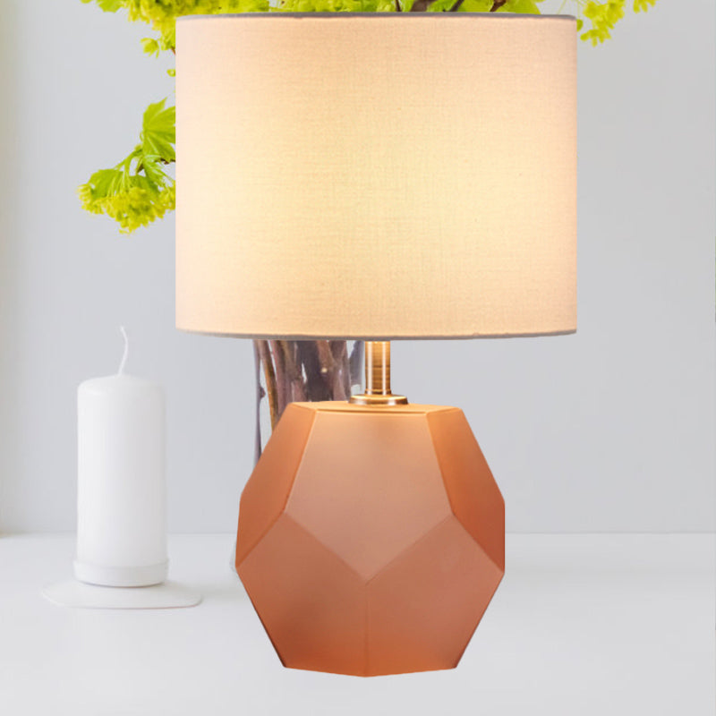 Single-Bulb 3D Hexagon Table Lamp Modern Grey/Pink/Yellow Glass Night Light with Drum Fabric Shade Clearhalo 'Lamps' 'Table Lamps' Lighting' 1136079