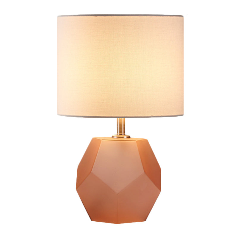 Single-Bulb 3D Hexagon Table Lamp Modern Grey/Pink/Yellow Glass Night Light with Drum Fabric Shade Clearhalo 'Lamps' 'Table Lamps' Lighting' 1136080