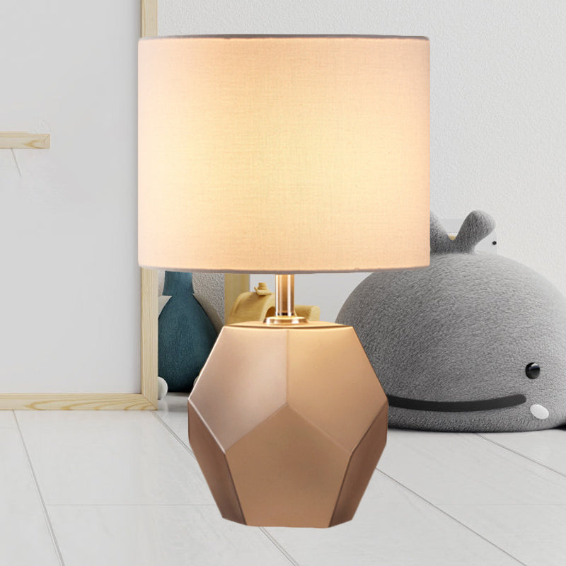 Single-Bulb 3D Hexagon Table Lamp Modern Grey/Pink/Yellow Glass Night Light with Drum Fabric Shade Clearhalo 'Lamps' 'Table Lamps' Lighting' 1136082