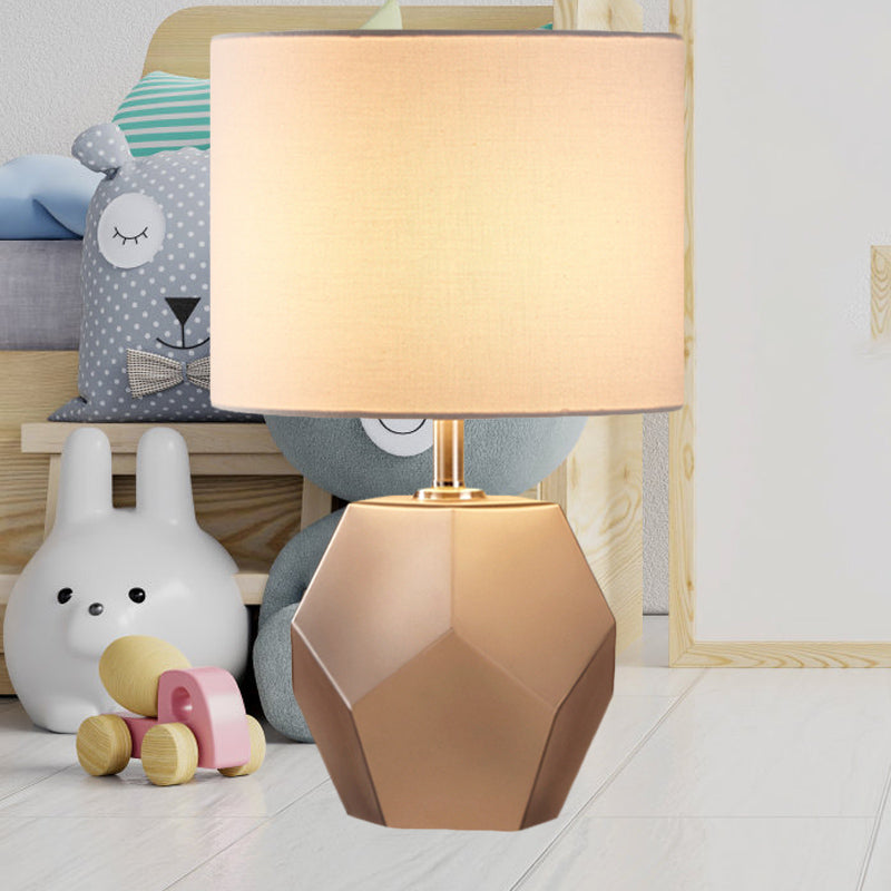 Single-Bulb 3D Hexagon Table Lamp Modern Grey/Pink/Yellow Glass Night Light with Drum Fabric Shade Clearhalo 'Lamps' 'Table Lamps' Lighting' 1136083