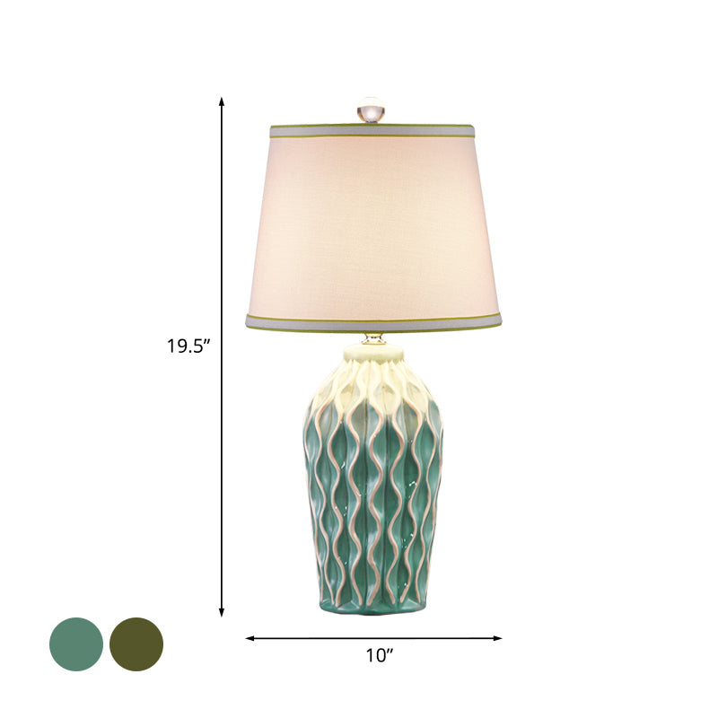 1 Head Ceramic Reading Book Light Rural Blue/Green Twist-Patterned Pottery Living Room Table Lighting with Shade Clearhalo 'Lamps' 'Table Lamps' Lighting' 1136088
