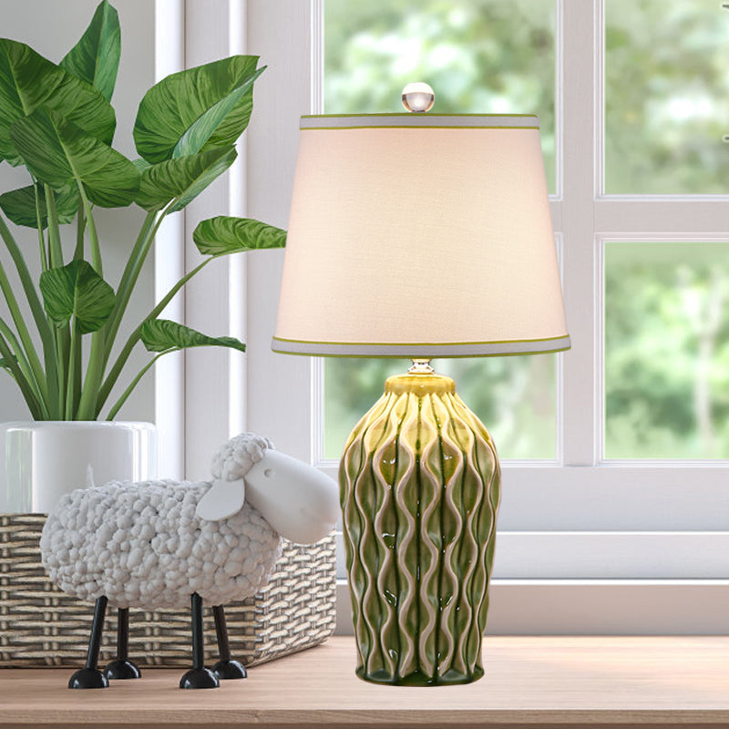 1 Head Ceramic Reading Book Light Rural Blue/Green Twist-Patterned Pottery Living Room Table Lighting with Shade Green Clearhalo 'Lamps' 'Table Lamps' Lighting' 1136089