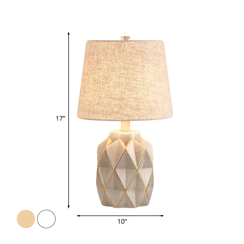 Beige/White Tapered Table Light Countryside Fabric 1-Light Bedroom Night Lamp with Origami Designed Jar Base Clearhalo 'Lamps' 'Table Lamps' Lighting' 1136099