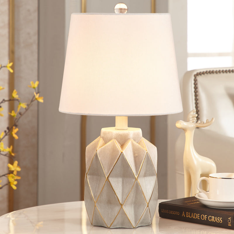 Beige/White Tapered Table Light Countryside Fabric 1-Light Bedroom Night Lamp with Origami Designed Jar Base White Clearhalo 'Lamps' 'Table Lamps' Lighting' 1136100