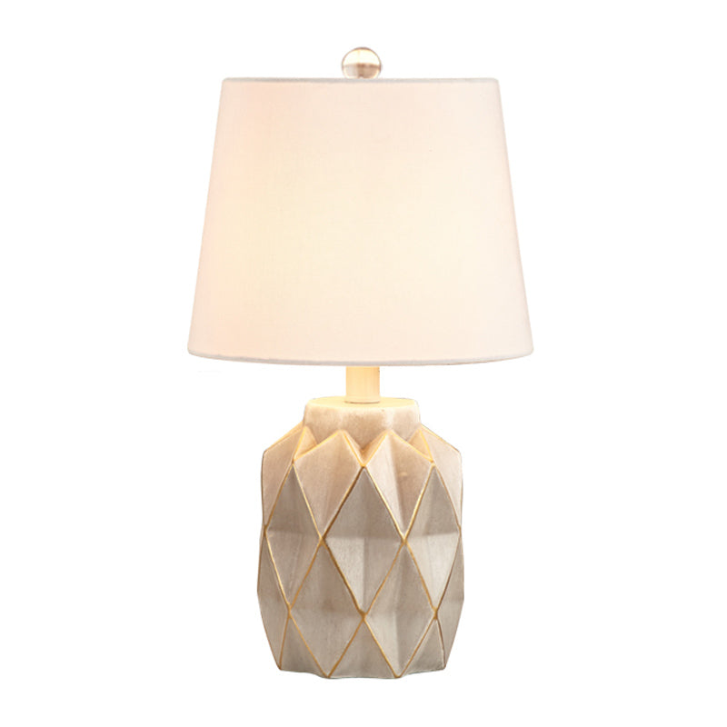 Beige/White Tapered Table Light Countryside Fabric 1-Light Bedroom Night Lamp with Origami Designed Jar Base Clearhalo 'Lamps' 'Table Lamps' Lighting' 1136103