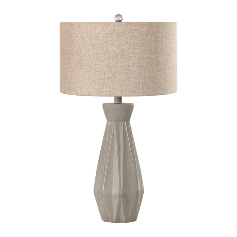 Beige/White 1 Head Night Table Lamp Rustic Fabric Drum Shade Nightstand Light for Bedside Clearhalo 'Lamps' 'Table Lamps' Lighting' 1136106