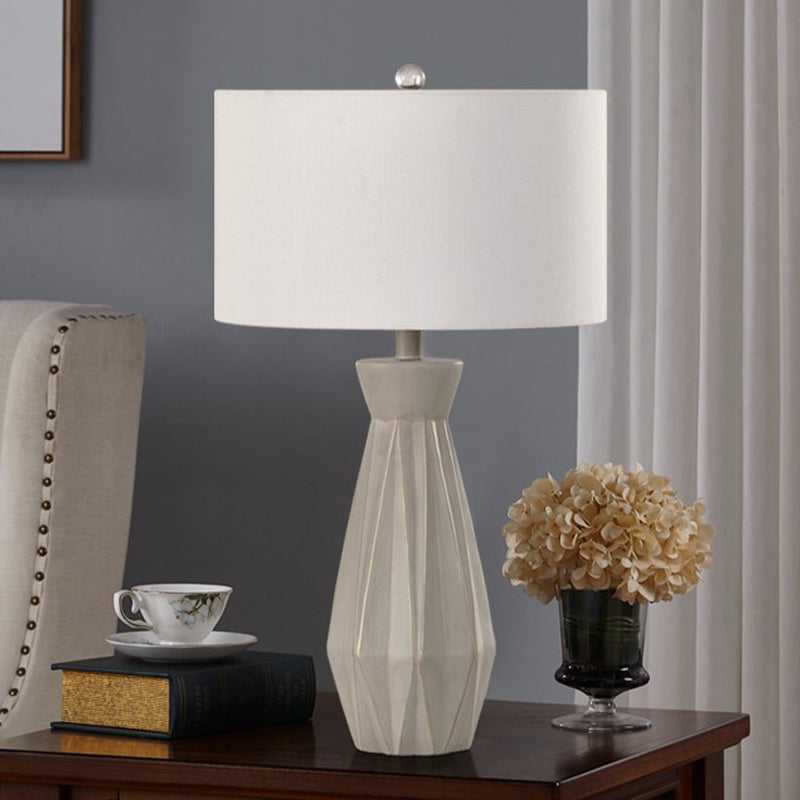Beige/White 1 Head Night Table Lamp Rustic Fabric Drum Shade Nightstand Light for Bedside White Clearhalo 'Lamps' 'Table Lamps' Lighting' 1136108