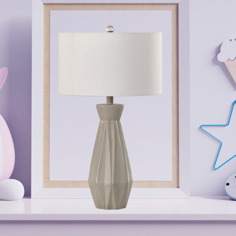 Beige/White 1 Head Night Table Lamp Rustic Fabric Drum Shade Nightstand Light for Bedside Clearhalo 'Lamps' 'Table Lamps' Lighting' 1136109