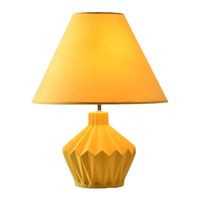 Ceramics Yellow Nightstand Light Origami Diamond 1 Bulb Country Style Table Lamp with Cone Shade Clearhalo 'Lamps' 'Table Lamps' Lighting' 1136122