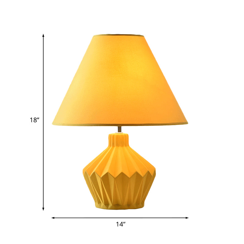 Ceramics Yellow Nightstand Light Origami Diamond 1 Bulb Country Style Table Lamp with Cone Shade Clearhalo 'Lamps' 'Table Lamps' Lighting' 1136123