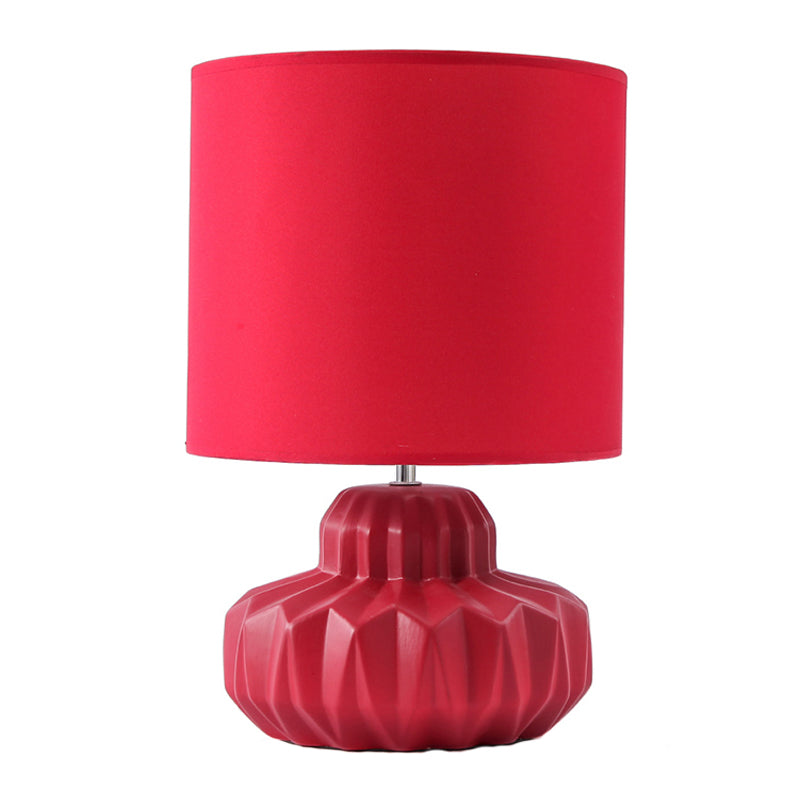 Cylinder Fabric Night Table Light Retro 1 Bulb Living Room Nightstand Lamp with Ceramic Jar Base in Red Clearhalo 'Lamps' 'Table Lamps' Lighting' 1136129