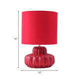 Cylinder Fabric Night Table Light Retro 1 Bulb Living Room Nightstand Lamp with Ceramic Jar Base in Red Clearhalo 'Lamps' 'Table Lamps' Lighting' 1136130