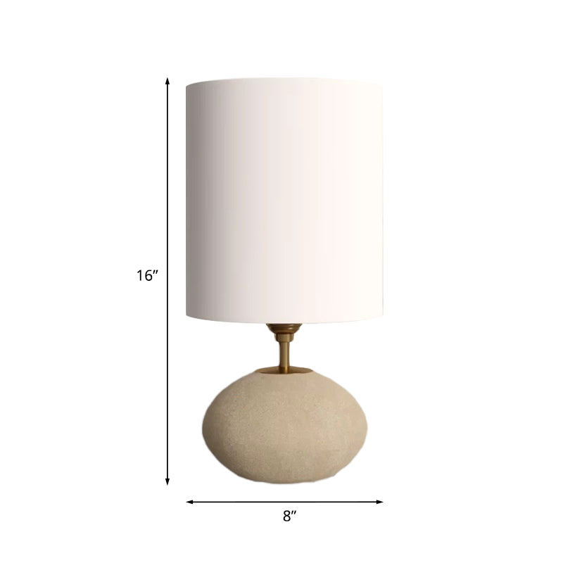 Cylindrical Fabric Table Lamp Countryside 1 Bulb Living Room Nightstand Lamp with Oval Stone Base in Light-Khaki Clearhalo 'Lamps' 'Table Lamps' Lighting' 1136134