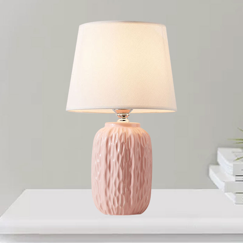 Single Hammered Ceramic Night Lamp Modern Pink/Blue/Yellow Oval Table Lighting with Tapered Lampshade Clearhalo 'Lamps' 'Table Lamps' Lighting' 1136136