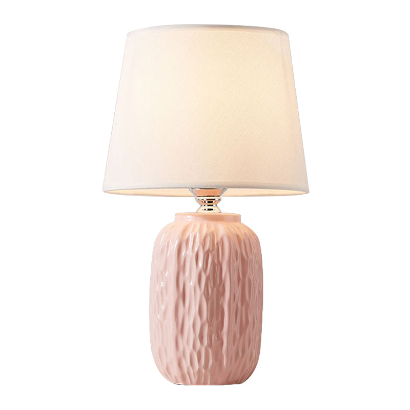 Single Hammered Ceramic Night Lamp Modern Pink/Blue/Yellow Oval Table Lighting with Tapered Lampshade Clearhalo 'Lamps' 'Table Lamps' Lighting' 1136137