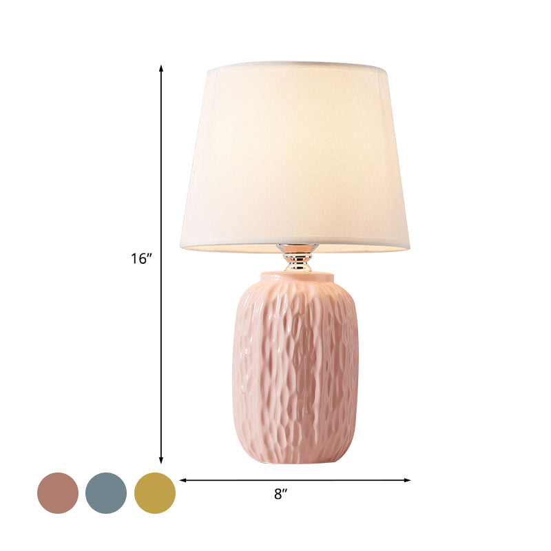 Single Hammered Ceramic Night Lamp Modern Pink/Blue/Yellow Oval Table Lighting with Tapered Lampshade Clearhalo 'Lamps' 'Table Lamps' Lighting' 1136138
