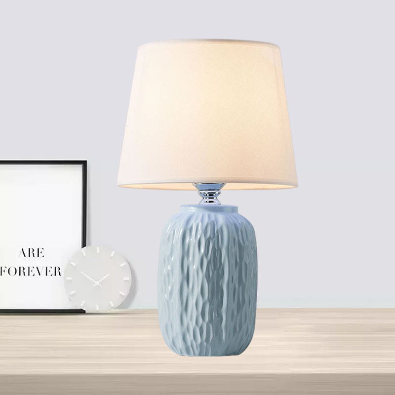 Single Hammered Ceramic Night Lamp Modern Pink/Blue/Yellow Oval Table Lighting with Tapered Lampshade Clearhalo 'Lamps' 'Table Lamps' Lighting' 1136140
