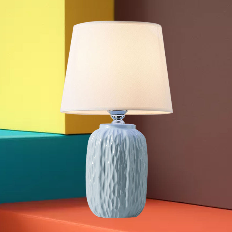 Single Hammered Ceramic Night Lamp Modern Pink/Blue/Yellow Oval Table Lighting with Tapered Lampshade Clearhalo 'Lamps' 'Table Lamps' Lighting' 1136141