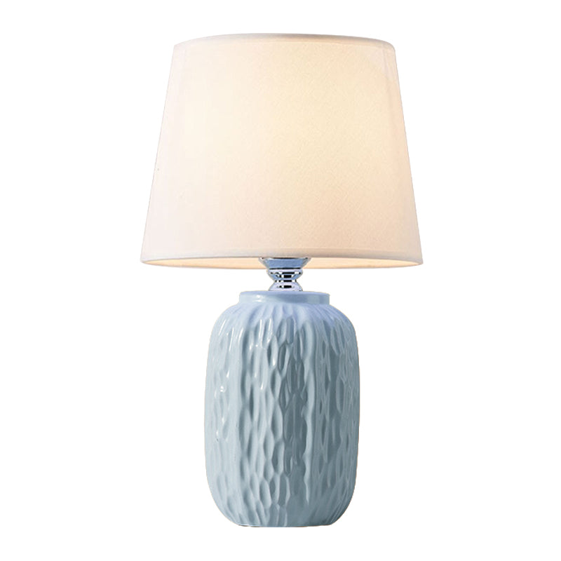Single Hammered Ceramic Night Lamp Modern Pink/Blue/Yellow Oval Table Lighting with Tapered Lampshade Clearhalo 'Lamps' 'Table Lamps' Lighting' 1136142