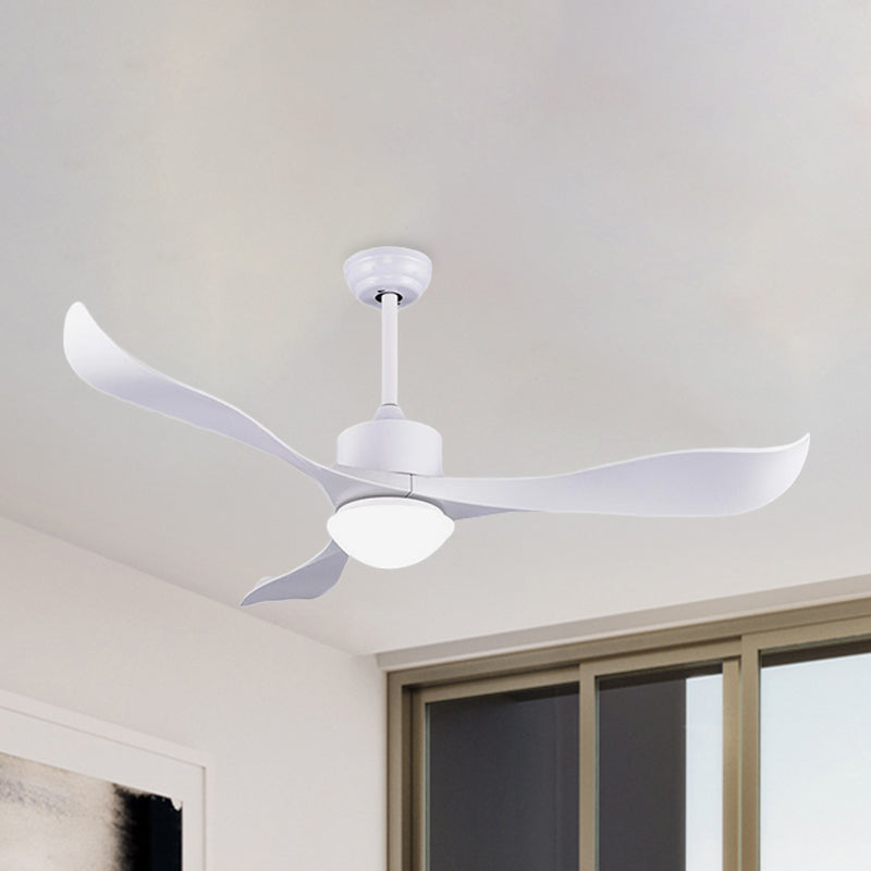 52" W 3 Twisted Blades Fan Lamp Minimalist Metal White LED Semi Flush Ceiling Light with Milk Glass Shade White Clearhalo 'Ceiling Fans with Lights' 'Ceiling Fans' 'Modern Ceiling Fans' 'Modern' Lighting' 1136161