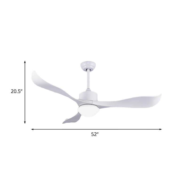 52" W 3 Twisted Blades Fan Lamp Minimalist Metal White LED Semi Flush Ceiling Light with Milk Glass Shade Clearhalo 'Ceiling Fans with Lights' 'Ceiling Fans' 'Modern Ceiling Fans' 'Modern' Lighting' 1136164