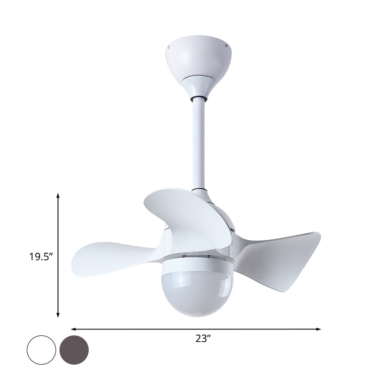 Modern Dome Shade Fan Light Fixture Acrylic Bedroom LED Semi Flush Mount with 3 Short Blades in White/Coffee, 23" W Clearhalo 'Ceiling Fans with Lights' 'Ceiling Fans' 'Modern Ceiling Fans' 'Modern' Lighting' 1136168