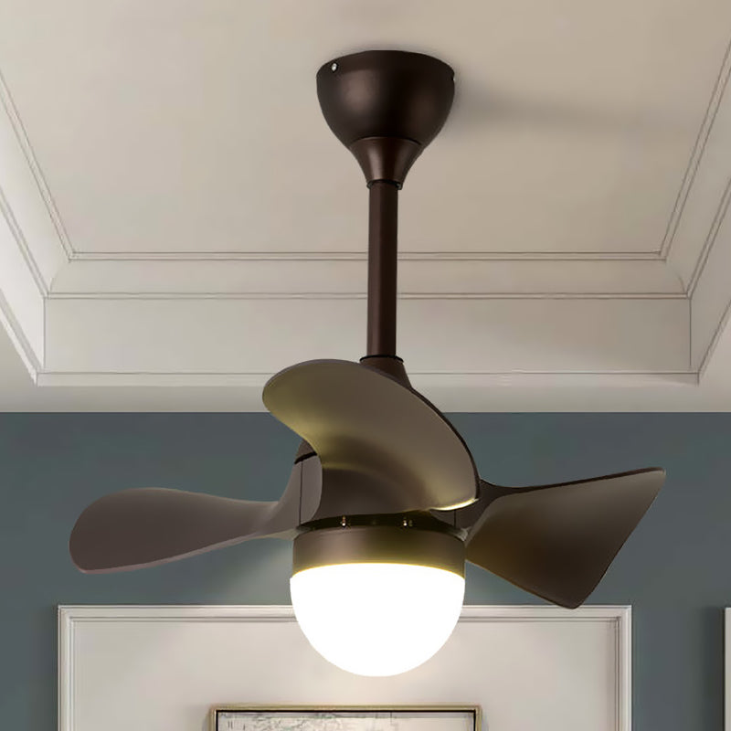 Modern Dome Shade Fan Light Fixture Acrylic Bedroom LED Semi Flush Mount with 3 Short Blades in White/Coffee, 23" W Clearhalo 'Ceiling Fans with Lights' 'Ceiling Fans' 'Modern Ceiling Fans' 'Modern' Lighting' 1136170