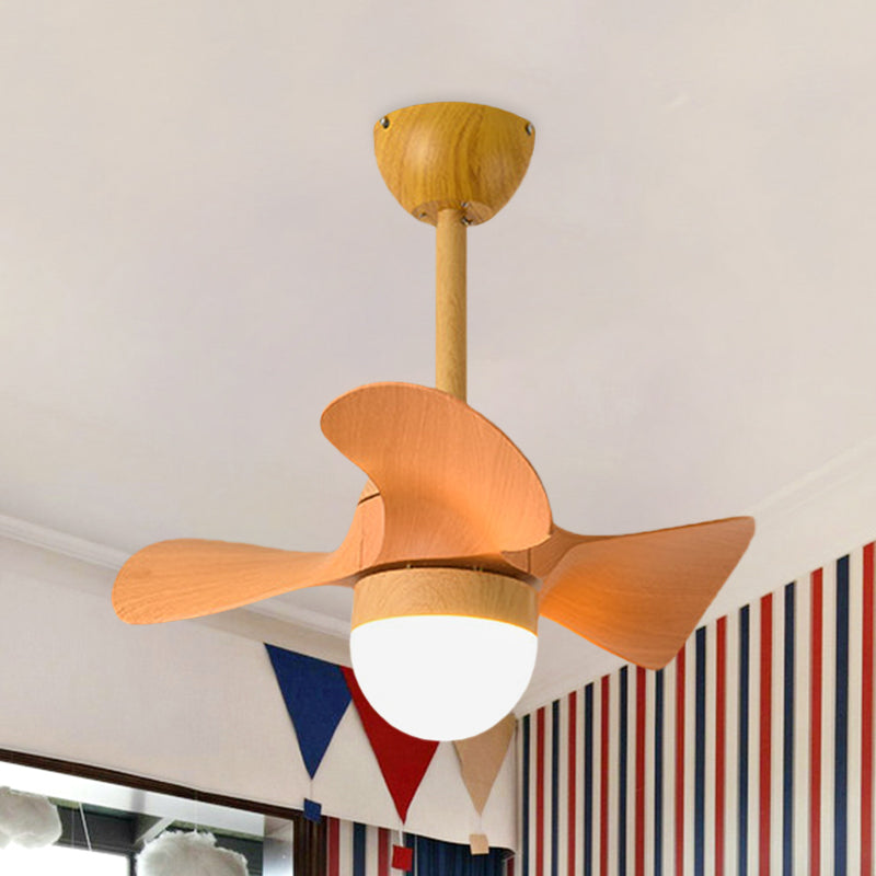 Orange Small Semi Flush Ceiling Fan Macaron Wood 23" Wide LED Flush Mount Lamp, 3 Blades Clearhalo 'Ceiling Fans with Lights' 'Ceiling Fans' 'Modern Ceiling Fans' 'Modern' Lighting' 1136178